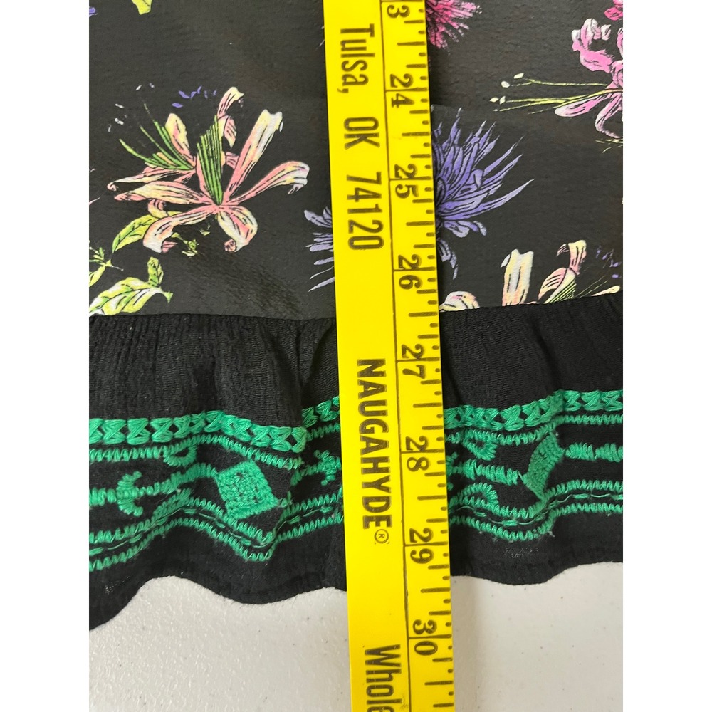 Colorful Tunic Blouse 2X Black Green Floral Embroidered Boho Peasant Top Caleoas - Picture 8 of 12
